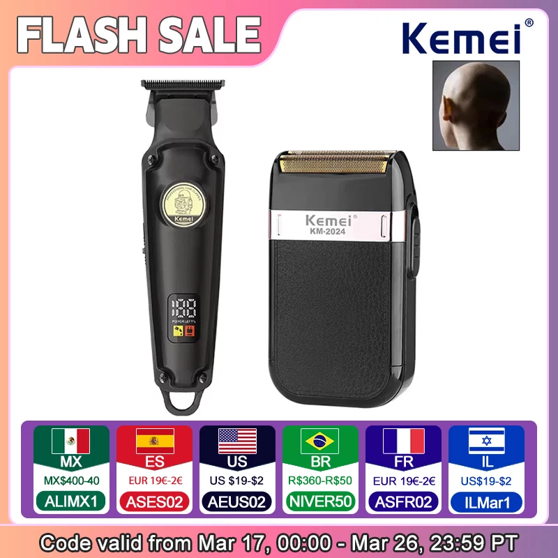 Kemei Rechargeable Hair Clippers Cordless Barber Easily Trimmer Bald Head Washable Electric Beard Shaver For Men KM-2371 KM-2024