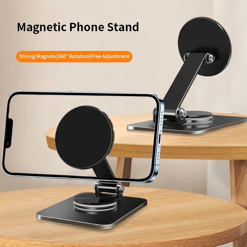 Magnetyczny stojak na telefon na biurko 360° °   Obrotowy składany uchwyt ze stali węglowej do iPhone'a serii 15,14,13,12 Metalowy uchwyt do gier