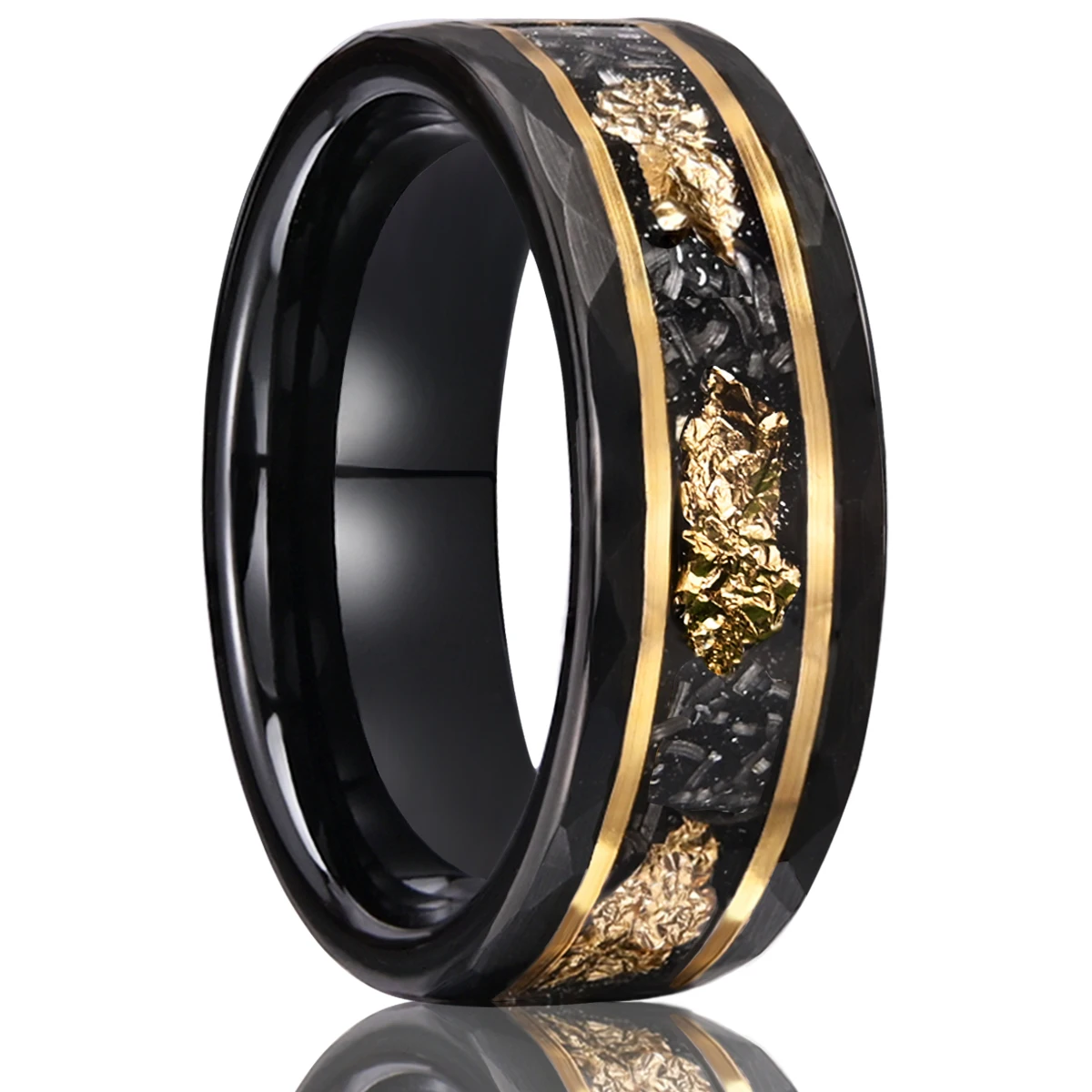 

8mm Classic Fashion Tungsten Carbide Ring Black with Golden Foil Wedding Engagement Ring for Men and Women Jewelry Gift