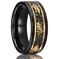 8mm Classic Fashion Tungsten Carbide Ring Black with Golden Foil Wedding Engagement Ring for Men and Women Jewelry Gift