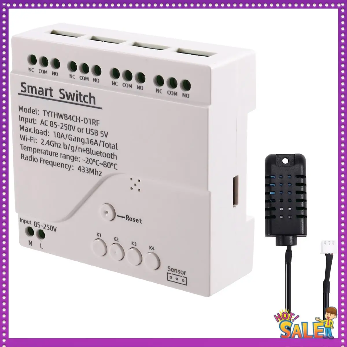 

AA87 Tuya Wi-Fi умный переключатель датчик температуры и влажности монитор AC 85-250 В беспроводной умный переключатель для Alexa Google Home