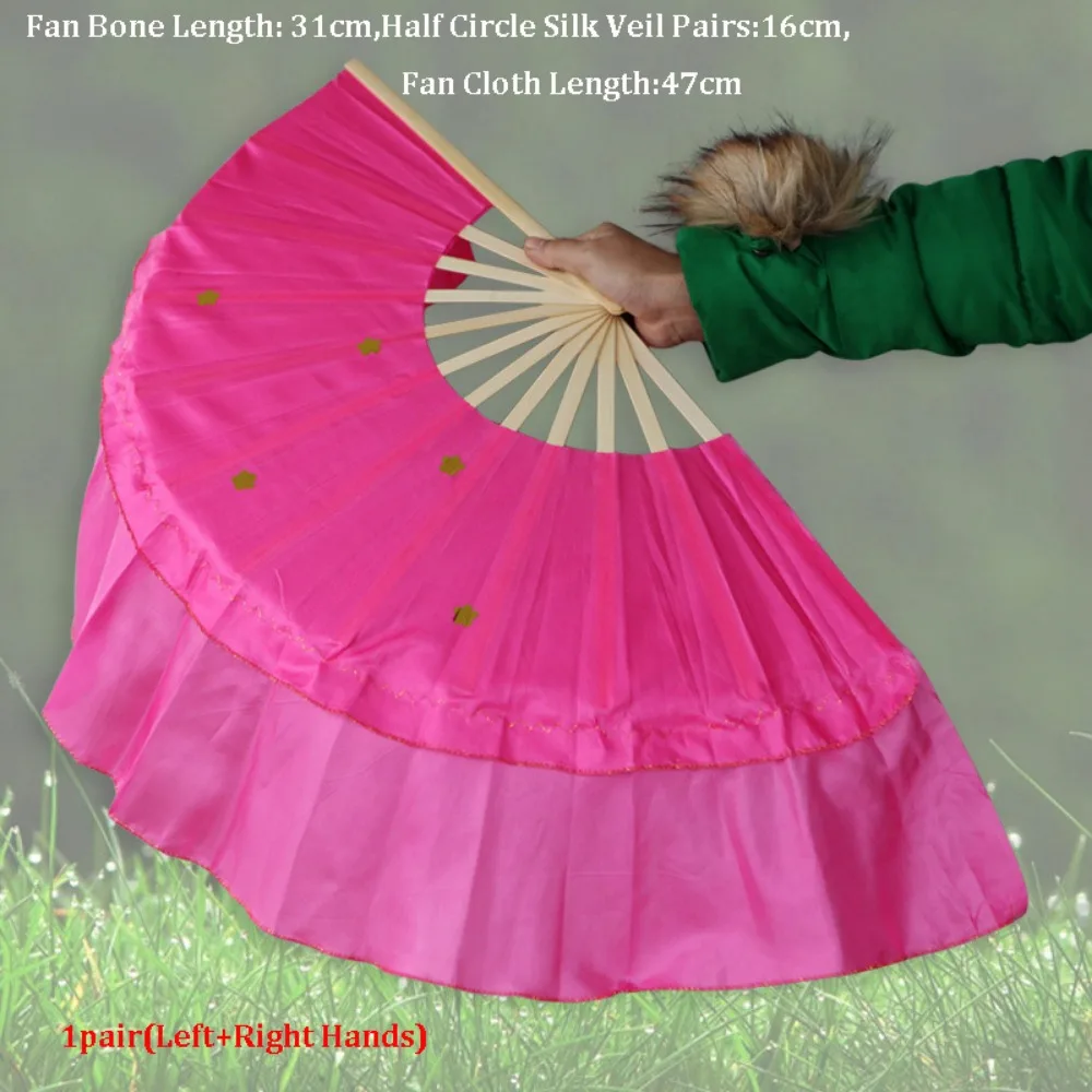 

1pair 31cm Bamboo Chinese Short Bellydance Fan Colorful 16cm Half Circle Silk Children Bamboo Fans 10 Styles