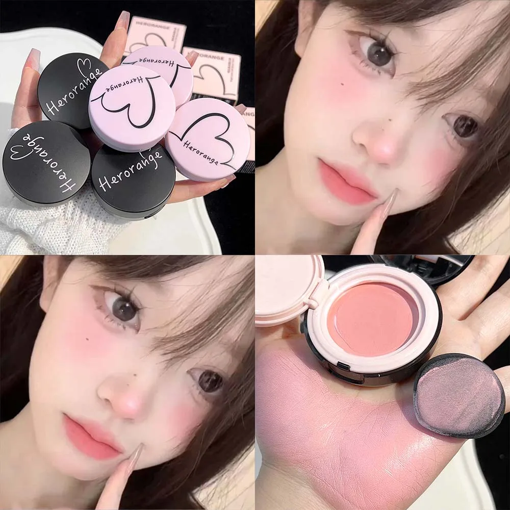 Moisturizing Air Cushion Powder Blusher Mud with Puff Soft Fog Whitening Natural Brightening Face Blush Cream Cheek Blush Makeup