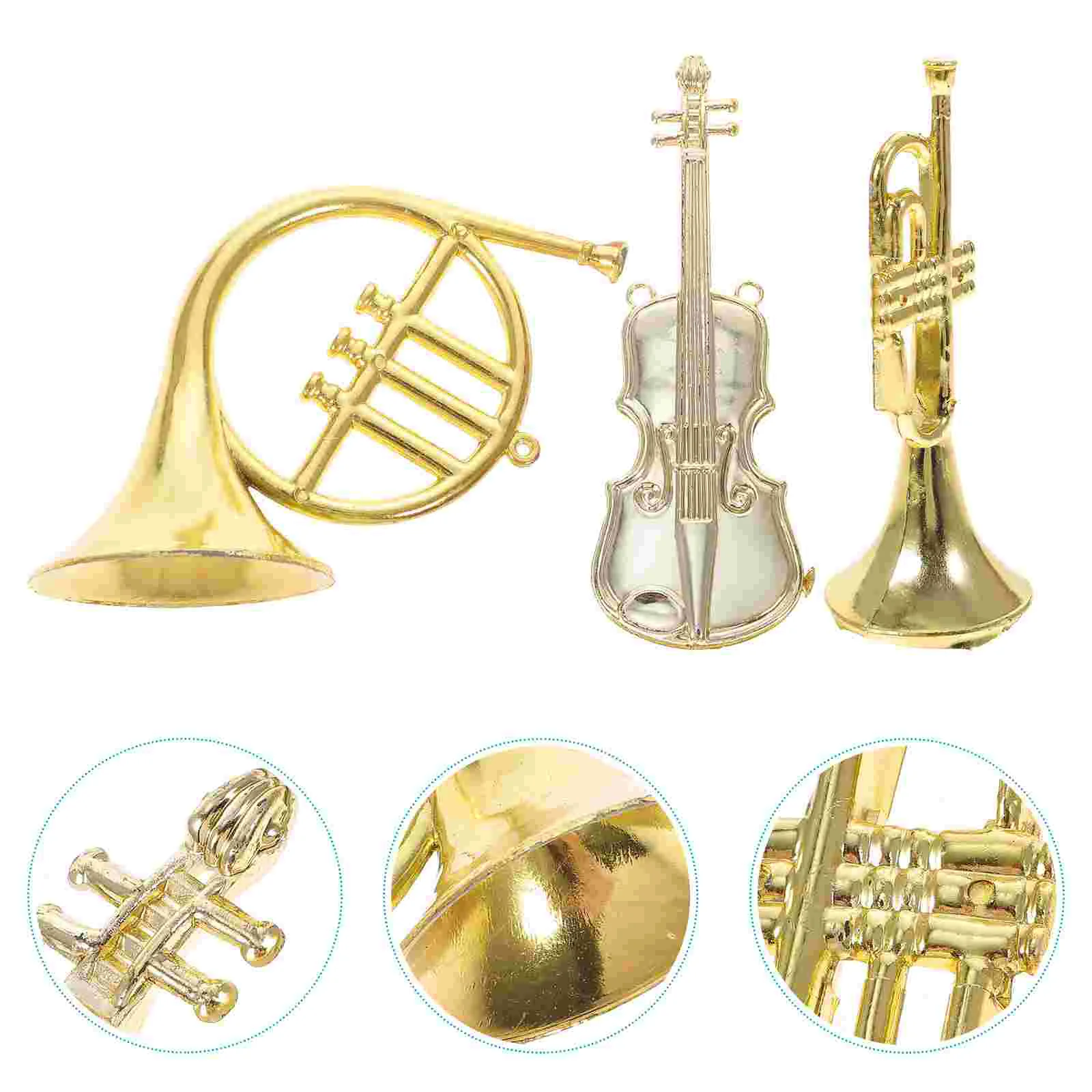 12pçs modelo musical instrumental de natal, violino, trompete de plástico, ornamentos de férias, decoração em miniatura, quarto de brinquedos dourado, homem