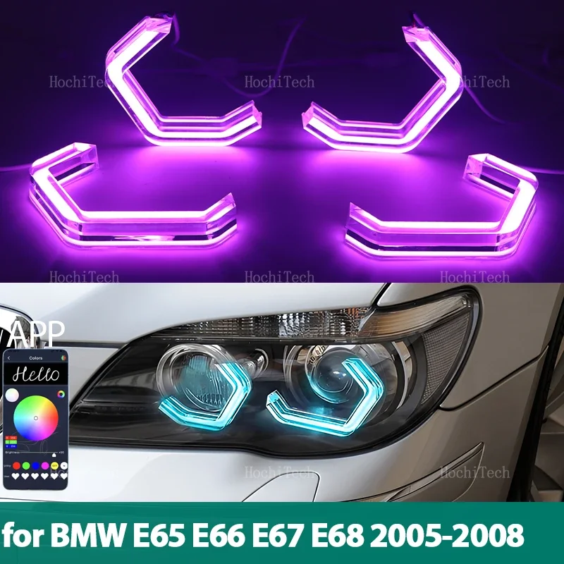 

multi-colored Ring Angel Eyes RGB M4 Style LED App control for BMW 7 series E65 E66 E67 E68 Alpina 2001-2008 730i 735i 740i 745i