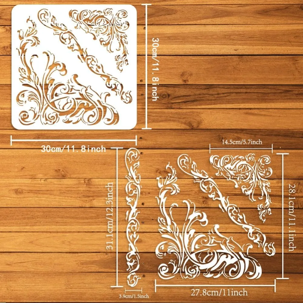 Ornate Corners Stencils 11.8x11.8 inch Corner Art Damask Border Painting Stencil Plastic Flowers Vine Patterns Stencil Reusable