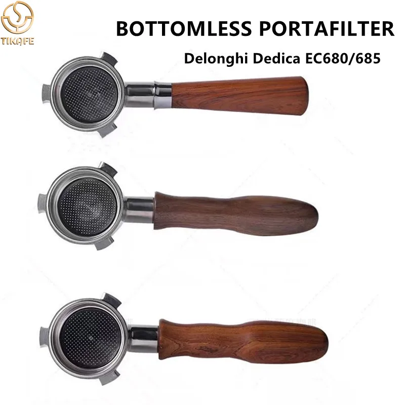 51mm Bottomless Naked Portafilter 3 Ears Fits DeLonghi Dedica EC680/EC685 and SMEG, EUPA Espresso Machines with Filter Basket