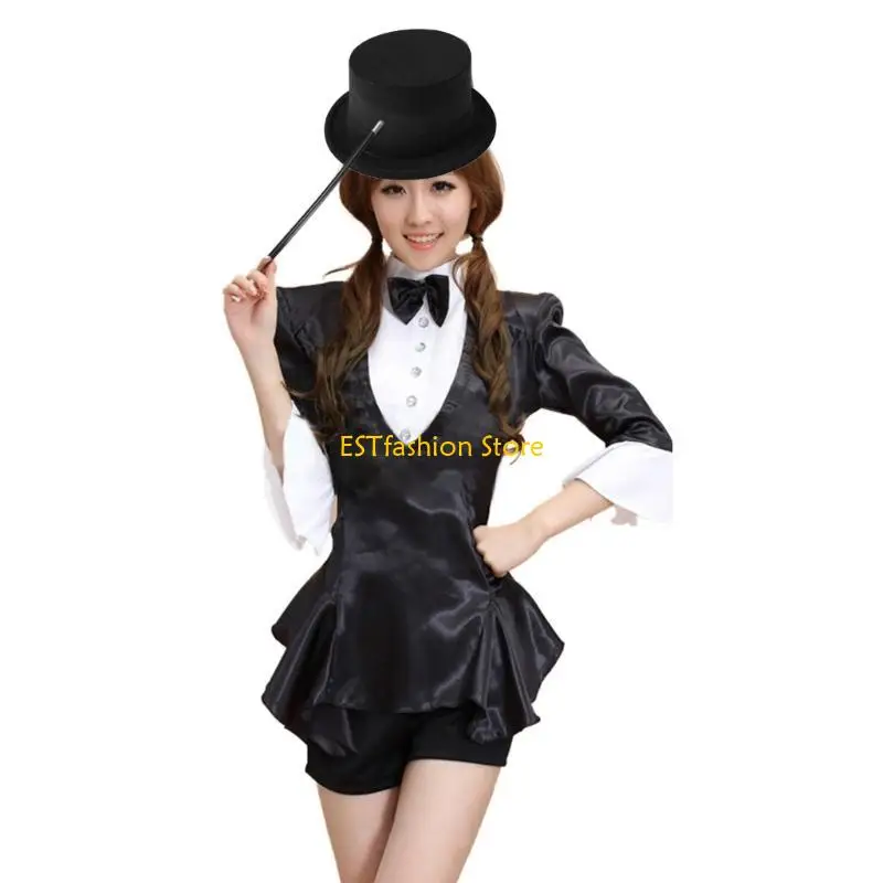 Y5GC Flat Top Hat Adult Magician Hat Roleplay Party Hat Unisex Nonwoven Gentleman Hat