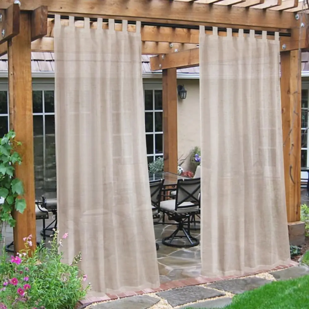 

Outdoor Linen Sheer Curtains for Patio Waterproof Outdoor Divider Privacy Added Light Filtering Porch Decor with Detachable Sel