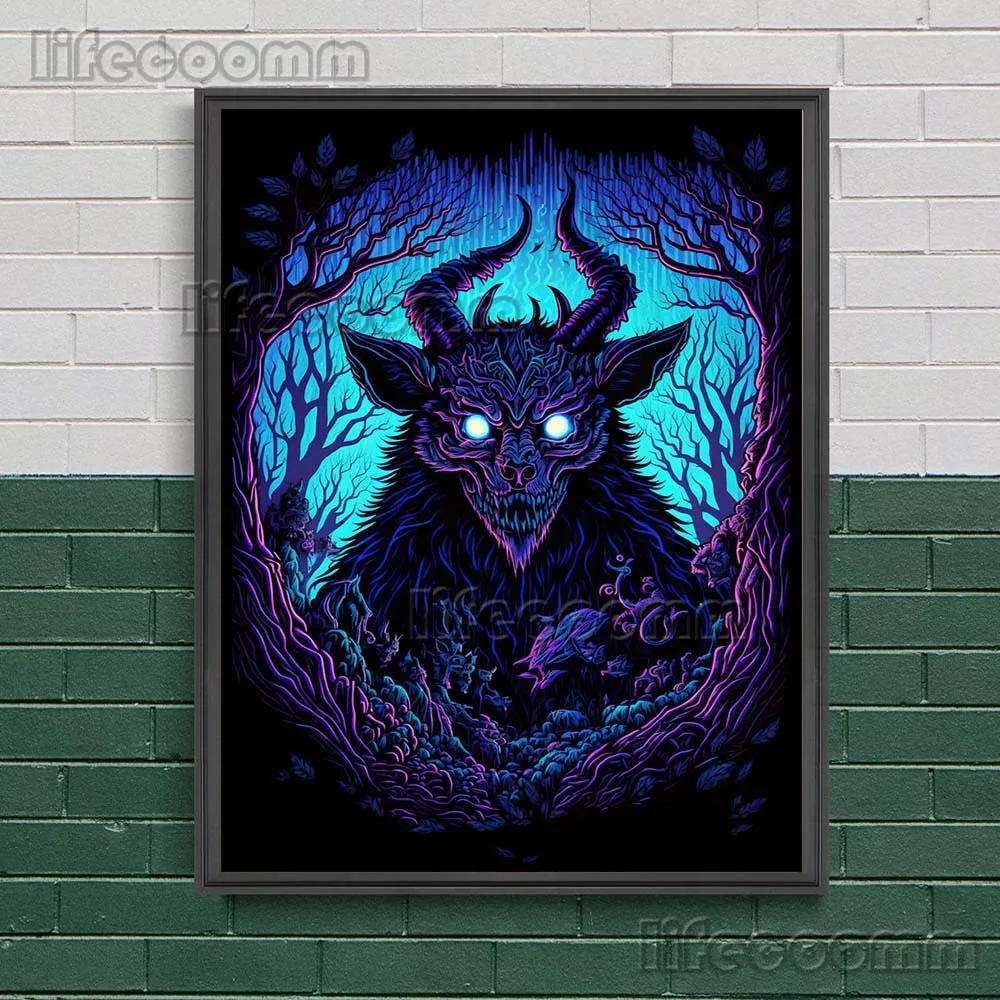 Gremlins In The Jungle,Wolves,Monsters, Abstarct Wall Art Canvas Painting Mysterious New Species Witchcraft Art Poster And Print