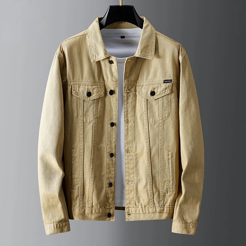 2023 Autumn/Winter New Casual Versatile Cotton Denim Jacket Men's Khaki Denim Jacket Fashion Denim Jacket Men's Plus Size M-5XL