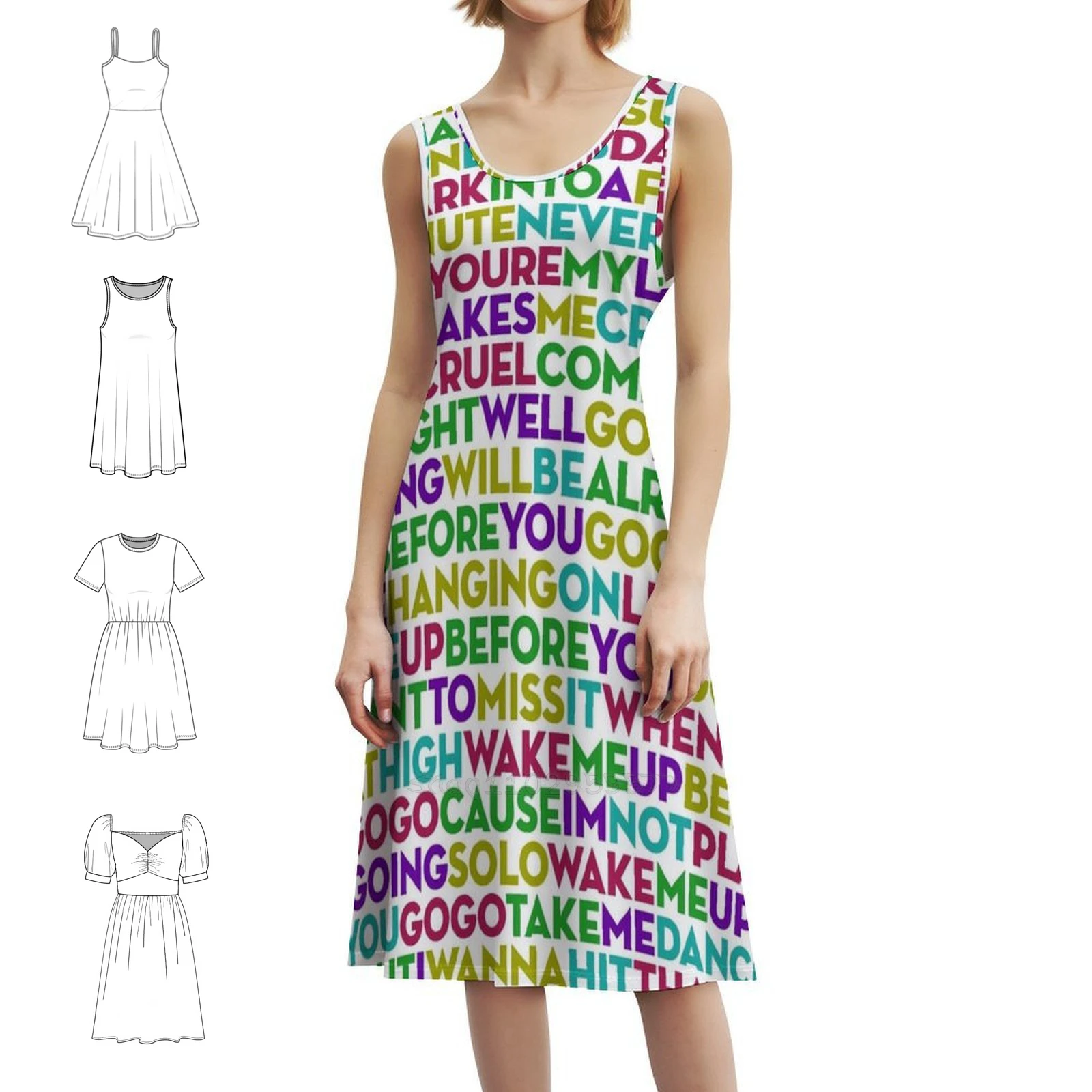 استيقظني قبل أن تذهب يا إوم! فستان بوهيمي V.1 بدون أكمام للنساء مطبوع عليه فساتين حفلات الشاطئ Wham Wake Me Before You #1