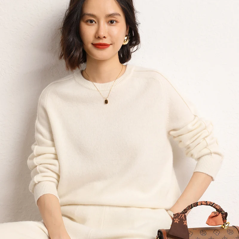 2023 Autumn Winter 100% Cashmere Sweater O-Neck Pullover Women\'s High Quality Thicken Knit Jumper Female Loose Large Size Tops