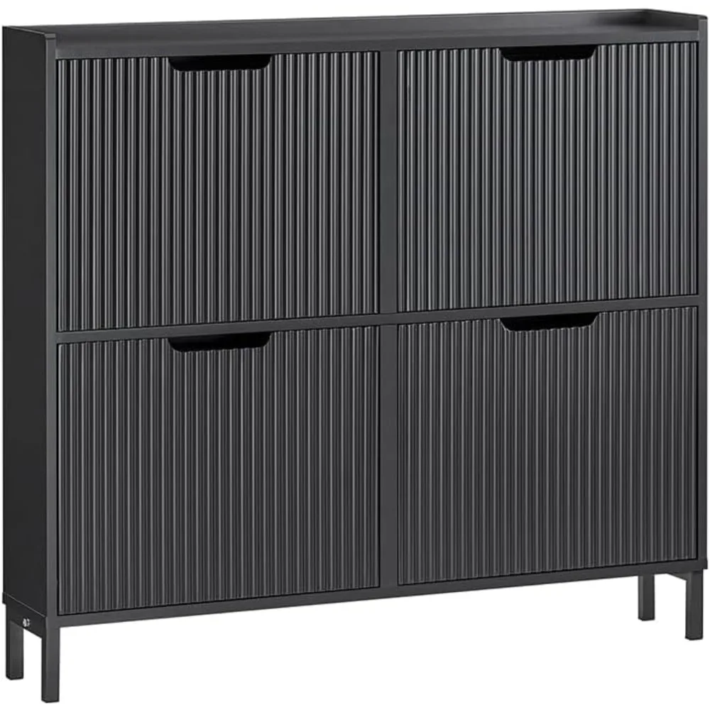 

Groove shoe cabinet with 4 drawers, narrow entrance channel for shoe storage rack, black, thin independent shoe rack porch