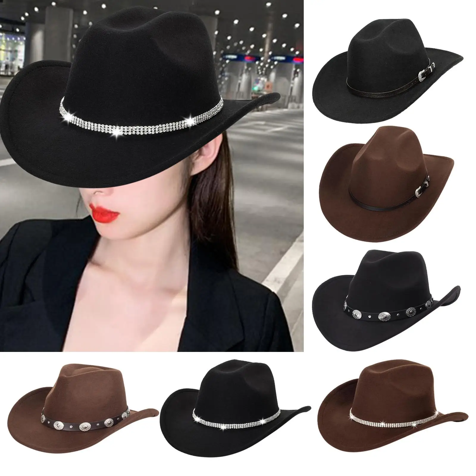 Western Cowboy Hat Sun Protection Hat Costume Accessories Wide Brim Fedora Hat for Outdoor Carnival Performance Fancy Dress image 2