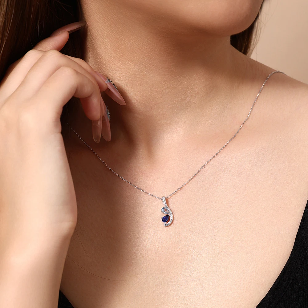Women's 925 Silver Teardrop Sapphire Necklace, Elegant Gift
