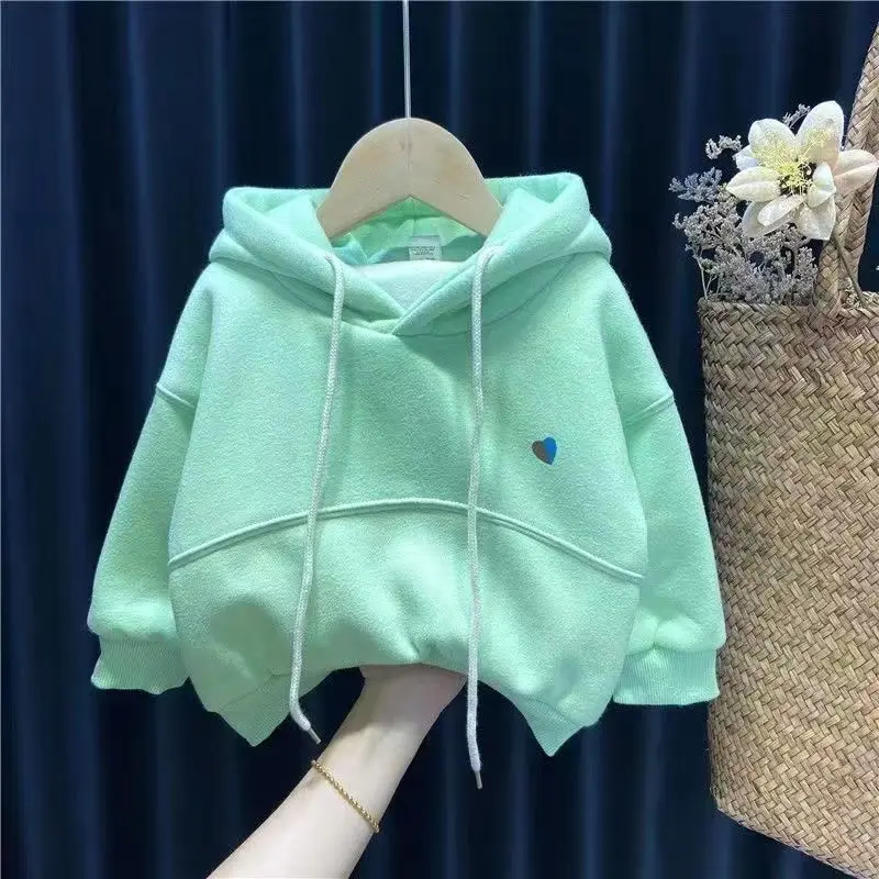 

2022 New Girls' Thickened Hooded Solid Color Sweater Autumn and Winter Children's Jacket Winter Korean Style Top hoodie