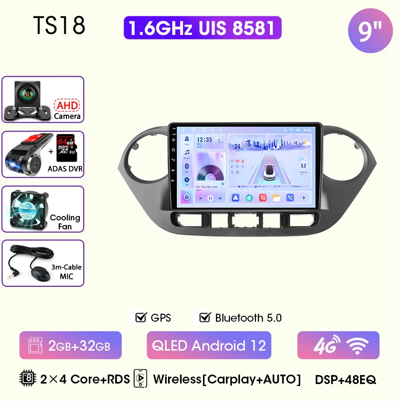 9 "Autoradio Voor Hyundai Grand I10 I 10 2013 2014 2015 2016 2017 2018 Android12 Carplay Auto Multimidia Videospeler Head Unit