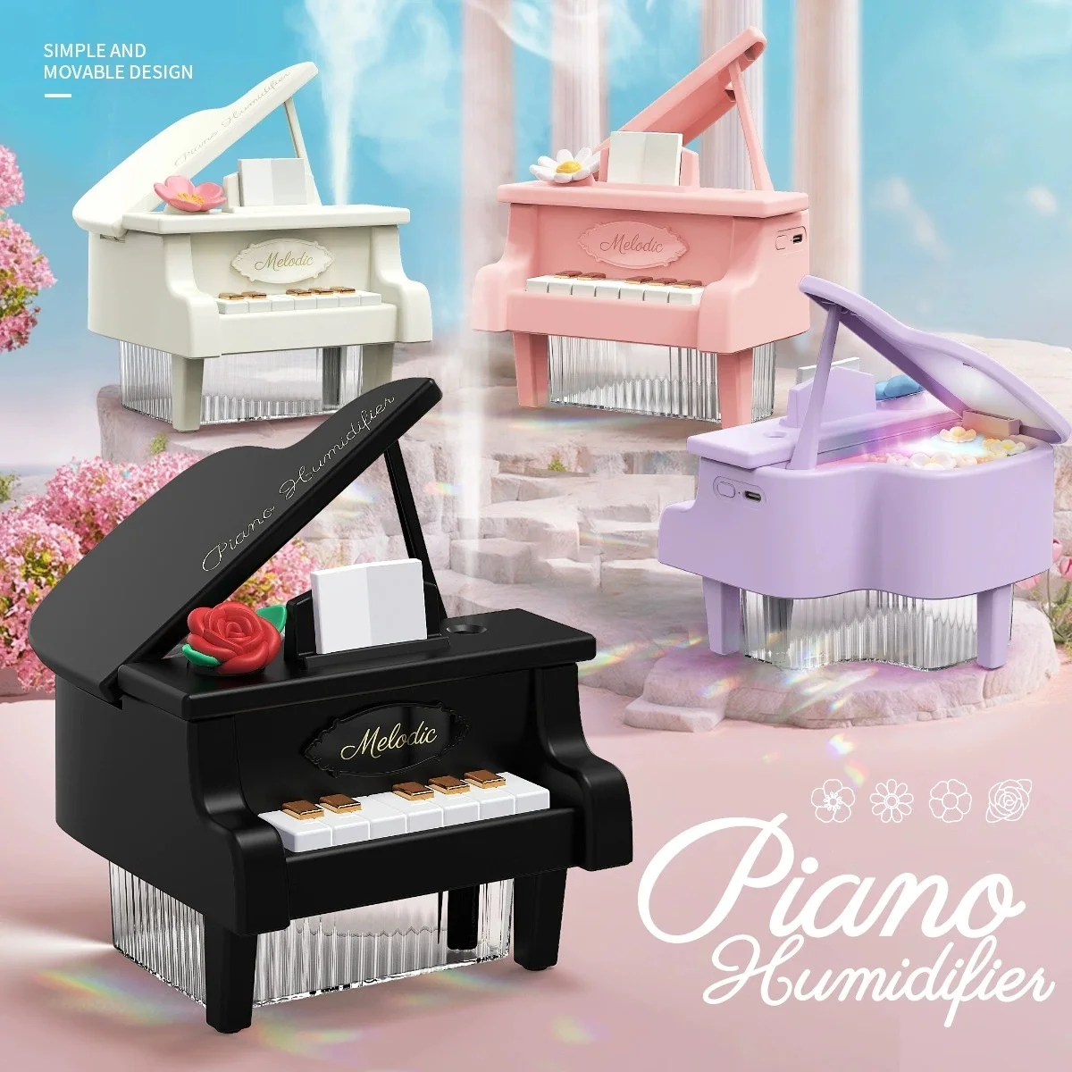 البيانو شكل اللاسلكية المحمولة الهواء المرطب 350 مللي USB قابلة للشحن 1200 مللي أمبير بطارية بالموجات فوق الصوتية صانع ضباب رائع مبيد للمنزل #5