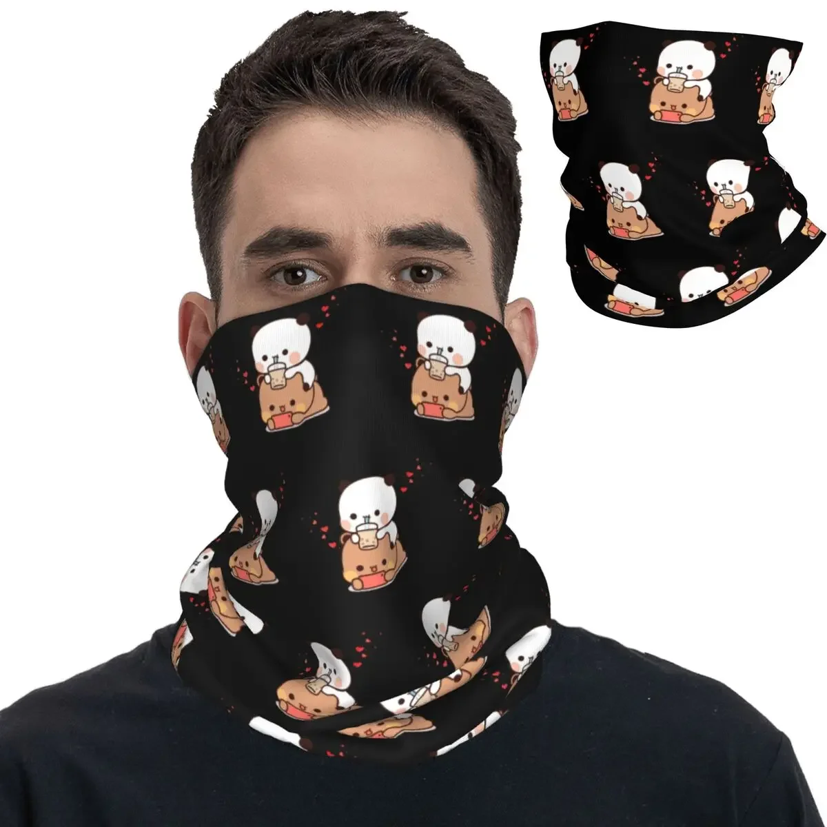 Bubu Dudu Chilling Bandana Neck Gaiter Printed Cartoon Panda Bears Balaclavas Mask Scarf Multifunctional Headwear Unisex Adult