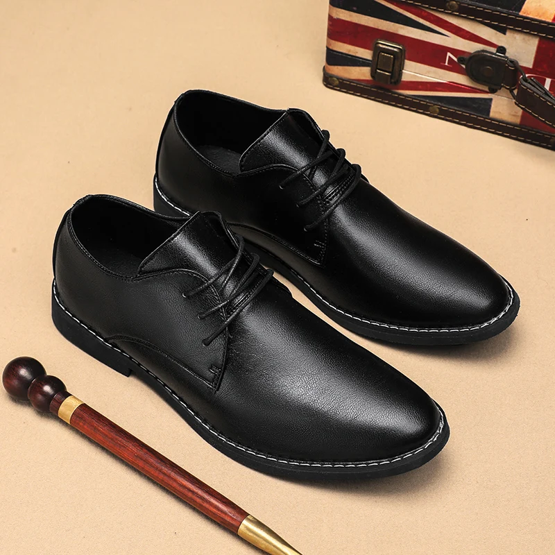 Men's PU Business Dress Shoes Casual Lightweight Wear-resistant Flat Fashion Breathable Comfortable Pointed Toe Wedding Shoes