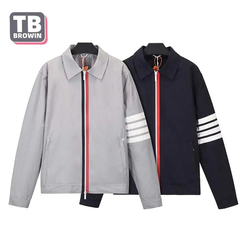 

designer men's jackets luxury Square collar Striped Long Sleeve Outerwear Windproof Casual T&B Zipper Coat