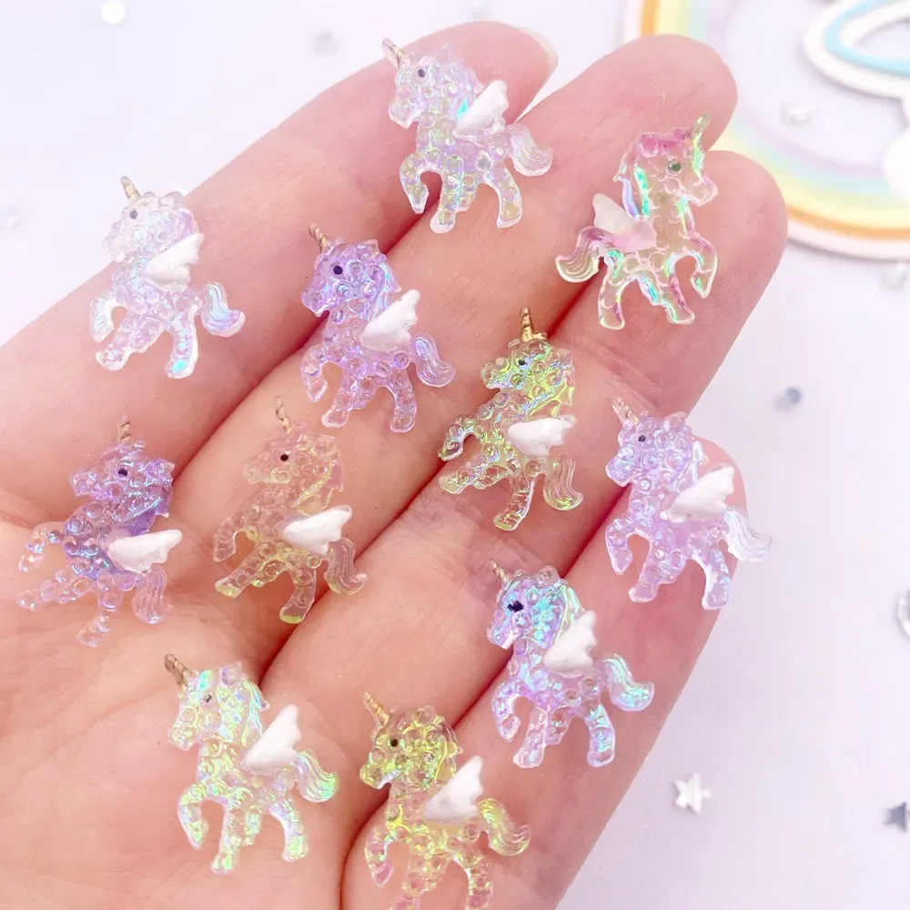 10pcs Resin Glitter Kawaii Mini Colorful Pegasus Unicorn Flatback Rhinestone Nail Art  Appliques DIY Scrapbook Decor Crafts L767