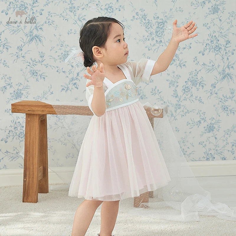 DB2221770 dave bella summer baby girls cute embroidery patchwork dress fashion party dress kids girl infant lolita clothes