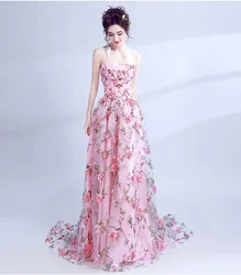 2024 Women's Bean Pink Petal Sheath Banquet Prom Dress Gowns Princess Dress Long Dresses