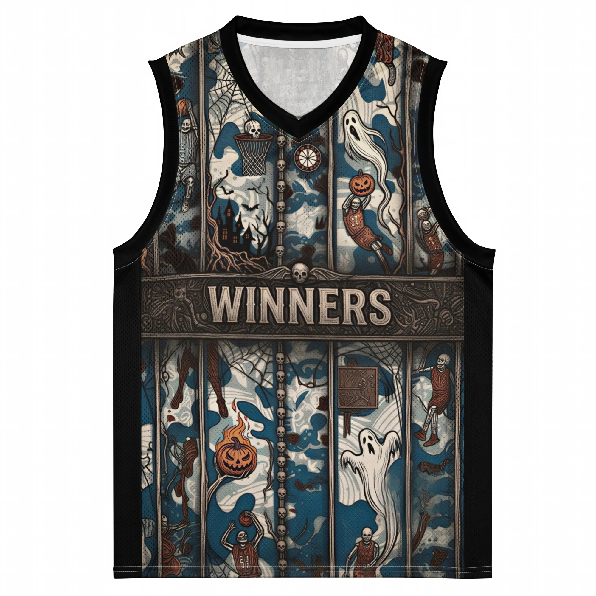 New Arrival Unisex Halloween Ghost Basketball Silhouette Effect 3D Print V‑Neck Sleeveless Jersey Tank Top Casual Streetwear Top