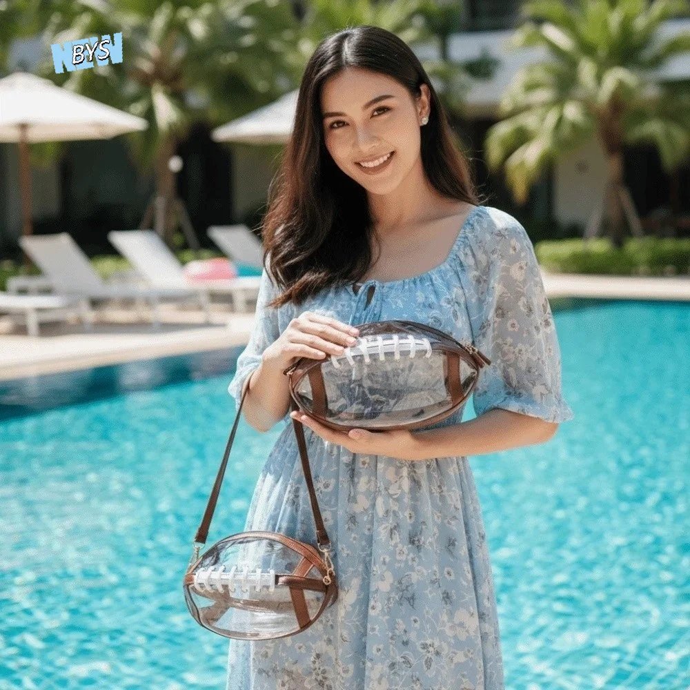 

Large Capacity Transparent Rugby Bag PU Leather Waterproof Rugby Beach Handbag Swimming Tote Portable Clear PVC Shoulder Bag