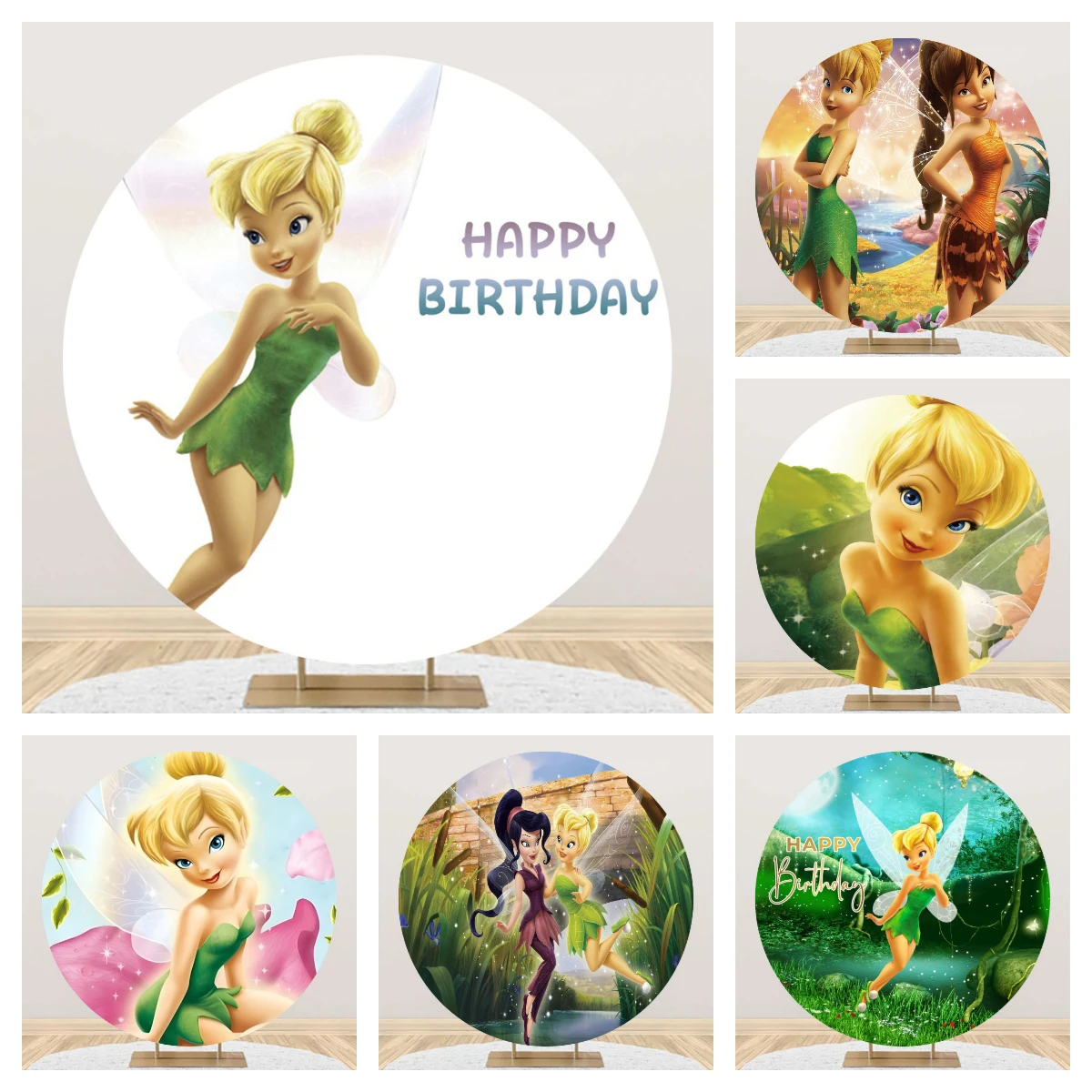 Tinker Bell Round Backdrop Backgrounds For Photographs Baby Shower Girl Birthday Party Decoration Props Photozone Shooting Props