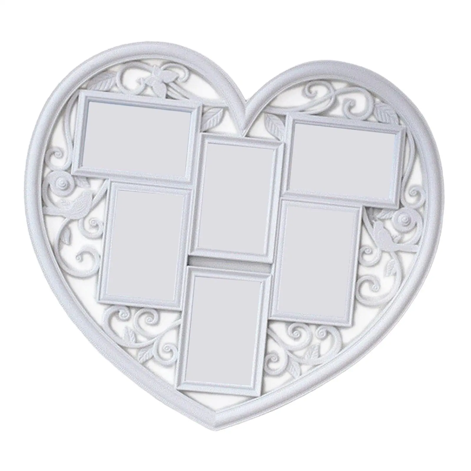 Multi Photo Collage Frame White Heart Shaped Wall Decor for Displaying Six Pictures Suitable for Home and Office