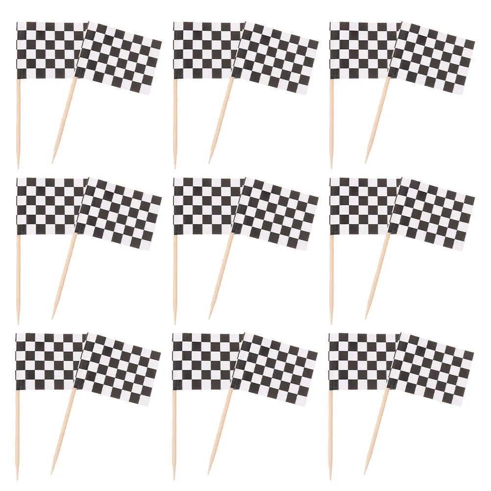 120Pcs Racing Checkered Flag Toothpicks - Mini Cupcake Toppers with Vibrant Double-Sided Print Ideal for Car Theme Parties Bbq