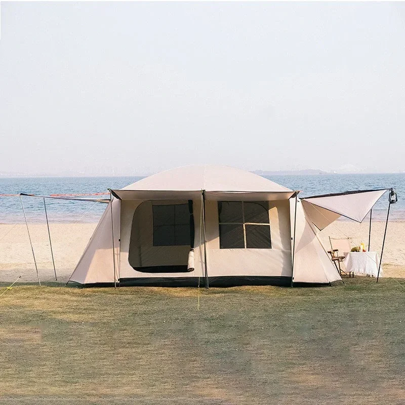 

Уличная многоместная палатка для кемпинга, утолщенная палатка для двух комнат, одна гостиная, портативная семейная палатка для кемпинга, двора, тент