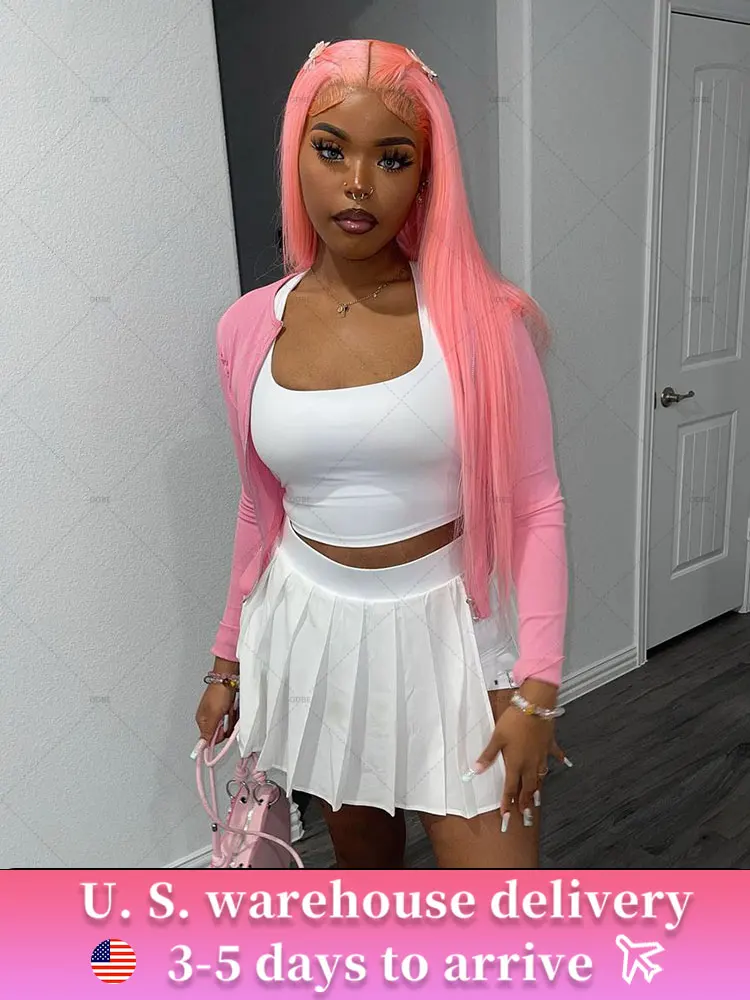 Pink Lace Front wig human hair Straight 13x4 Pink HD Lace Frontal Wigs Human Hair Pre Plucked with Baby Hair Pink Color Wig Hair