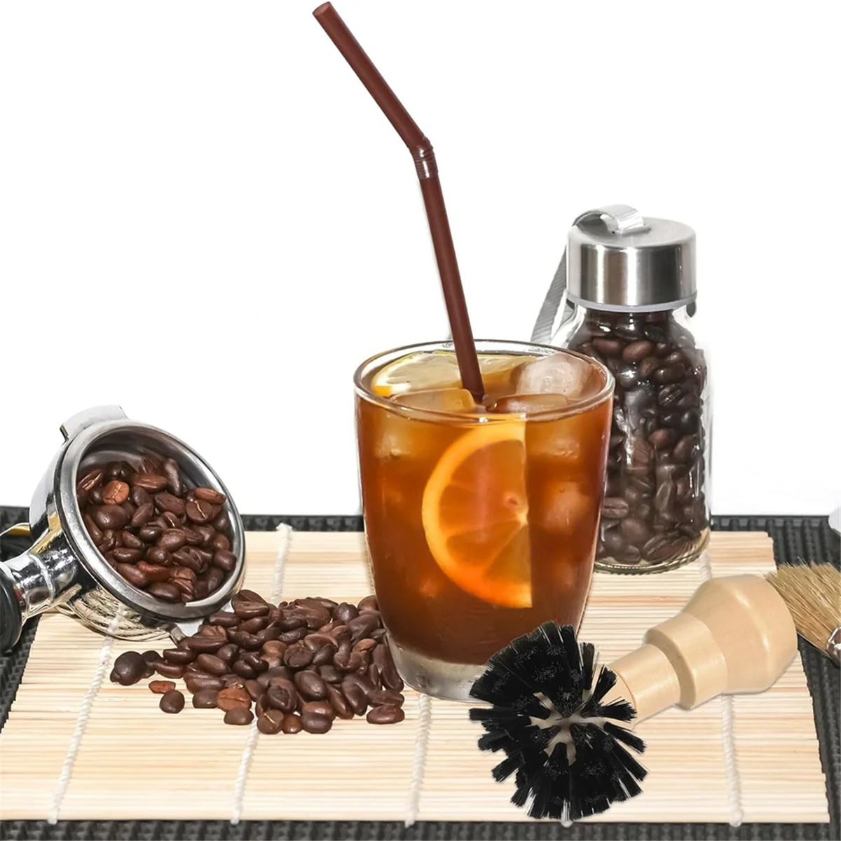 Escova portátil adequada para máquina de café 51mm/54mm, escova de limpeza de tigela de pó de café com cabo de madeira HY