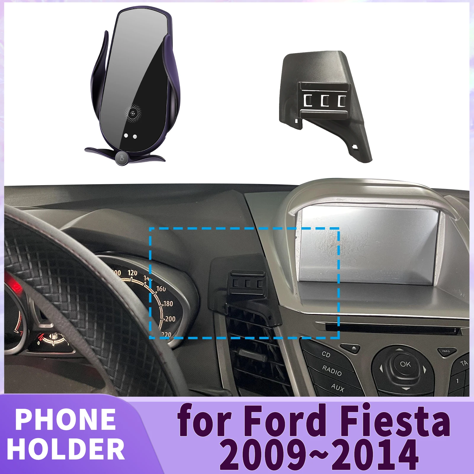 

fit for Ford Fiesta 2009 2010 2011 2012-2014 ​​Screen Base Phone Holder Mount ​​ Secure Clip Car​​ accessoires