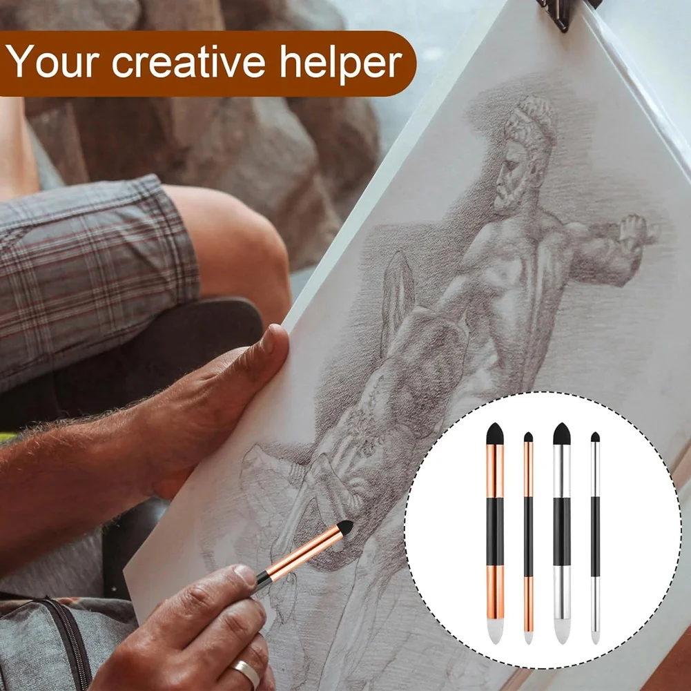 

4 шт., губка для смешивания художника, 2 размера, двуглавая ручка для смешивания, губка для натирания эскизов, пастельный карандаш для смешивания пней