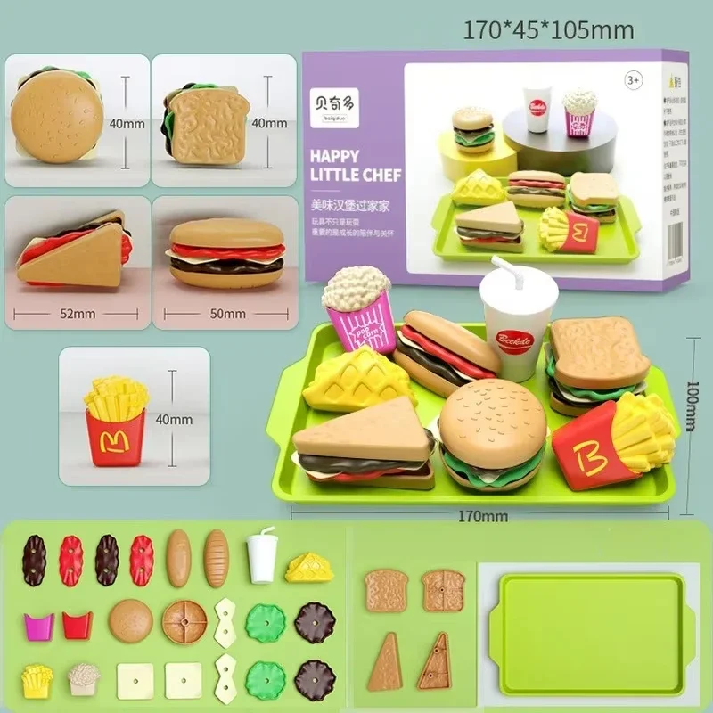 Zabawa dla dzieci Zabawka domowa Mini Burger Frytki Zestaw kuchenny Symulacja jedzenia Model DIY Montaż Puzzle Dzieci Dziewczyna Prezent