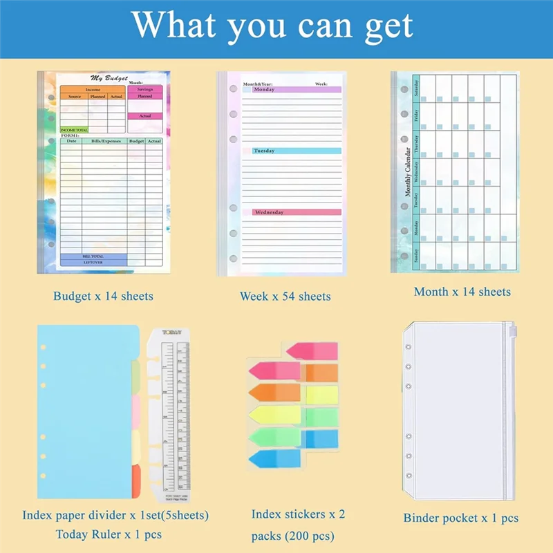 Planificador de objetivos Precision A6, bolsa de almacenamiento de cuero PU, cuaderno sin fecha, semanal y mensual, planificador diario de gráficos de actividades de 6 anillos