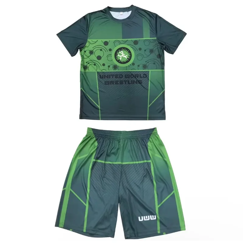 2026 New Men World Wrestling Team Sportswear Set Short Sleeve T Shirt and Shorts for Workout Lightweight Moisture Wicking view 4