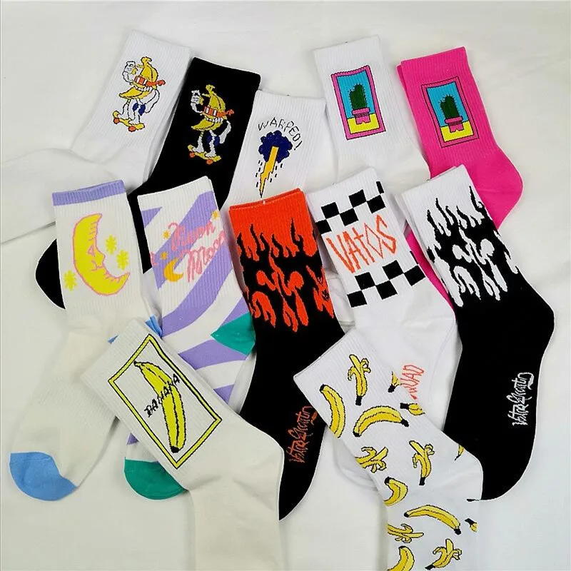 Korean style fashion Harajuku street hip hop socks unisex fun men\'s socks happy skateboard flame ladies socks