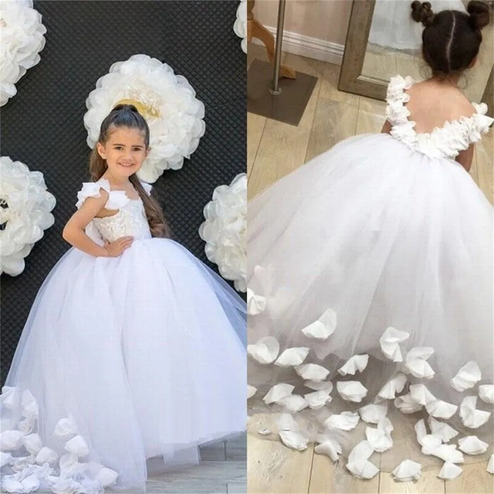 Tulle Fluffy Flower Girls Dresses Kids Shoulder Strap Pageant Party Firstcommunion Prom Princess Formal Child Dresses Birthday