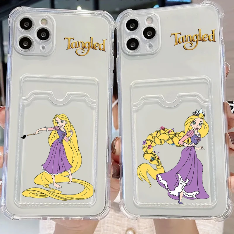 Disney Long Hair Princess Cute For iPhone 15 14 13 12 11 XS XR X 8 7 Pro Max Plus Mini Photo Card Bag Transparent Funda