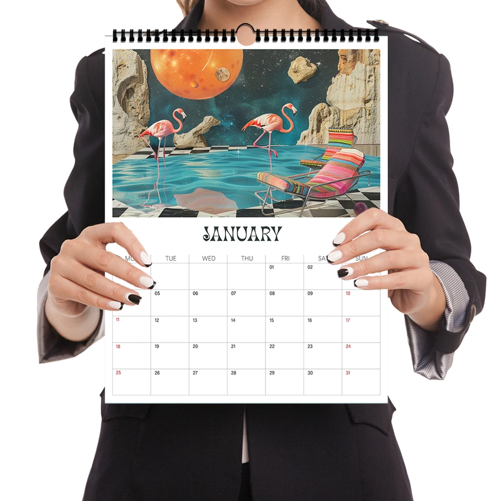 قطعة واحدة من تقويم الحائط 2026، فن الفضاء، تصميم خيال علمي واقعي، 12 أنماط فريدة، هدية مثالية لأعياد الميلاد والعطلات