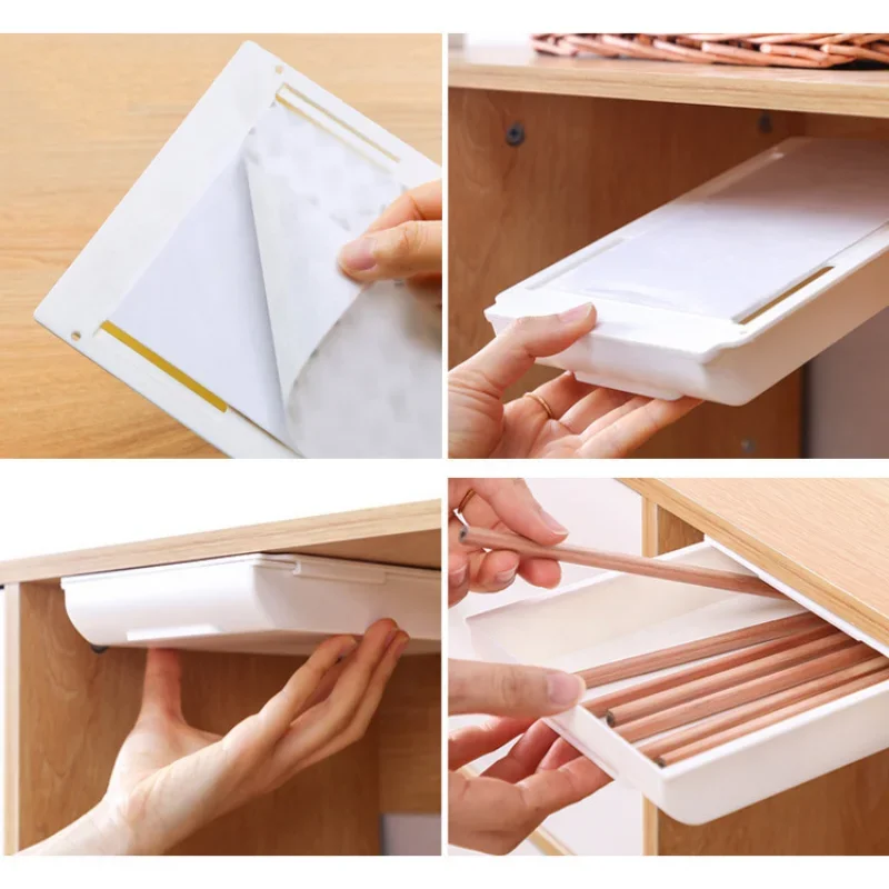 Under The Desk Drawer Type Storage Box Desktop Organizer Office Desk Student Stationery Box Invisible drawer organizer