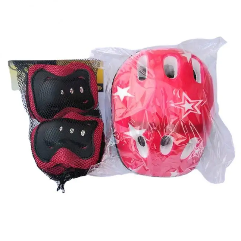 Roller Skating Helmet Kids Children 7-piece Skating Accessories Kids Knee Elbow Helmet Knee Elbow Durable Bicycle Accessories