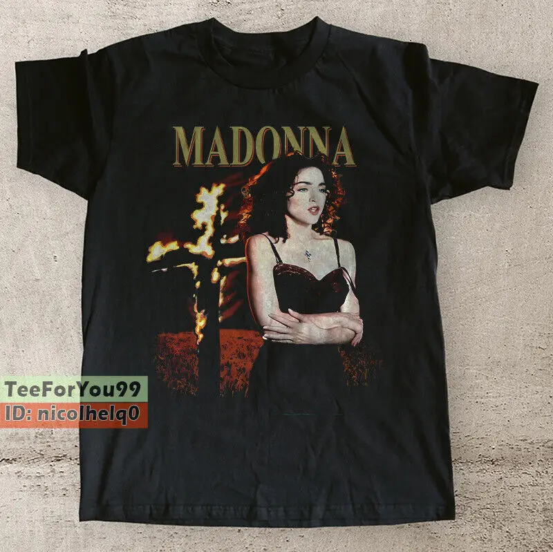 Черная футболка унисекс в стиле ретро с надписью «Madonna Like A Молитва»