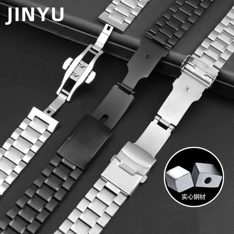 For Seiko Timex Citizen Casio Curved End Stainless Steel Strap Men 20mm 22mm High Quality Metal Watchband Watch Chain Bracelet